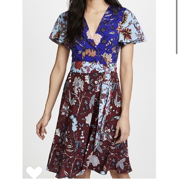 Diane Von Furstenburg Floral Silk Wrap Dress Patchwork Size 8